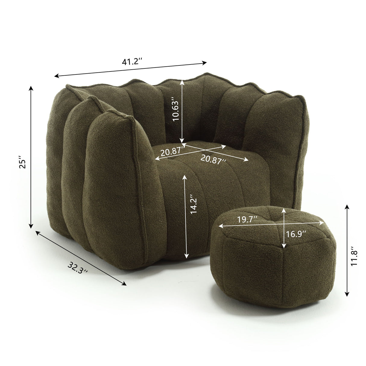 Soft Chenille Bean Bag Chair With High Resilient Foam