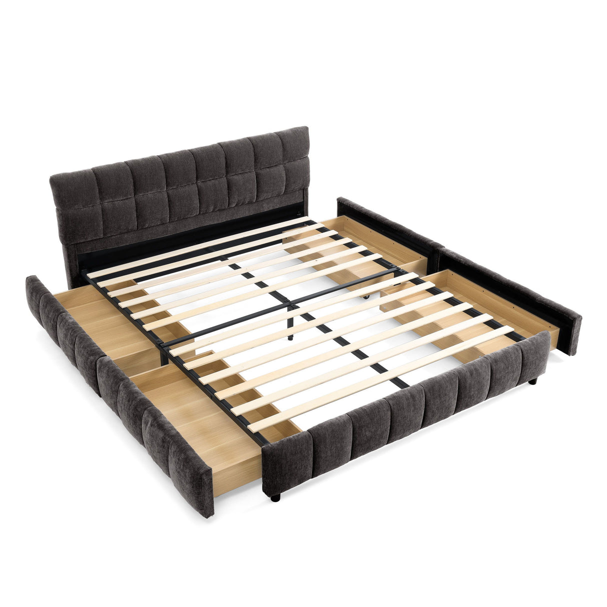 Modern Platform Bed Frame With Thick Chenille Fabric