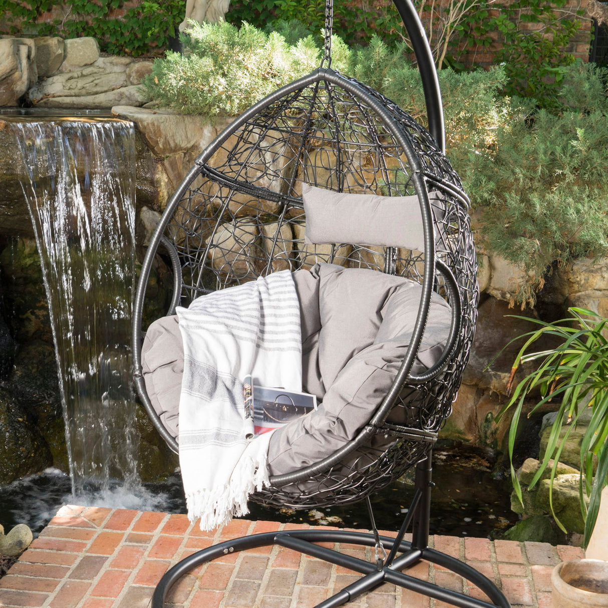 Kylie - Boho Style Hanging Basket Chair Rattan With Water Resistant Cushions
