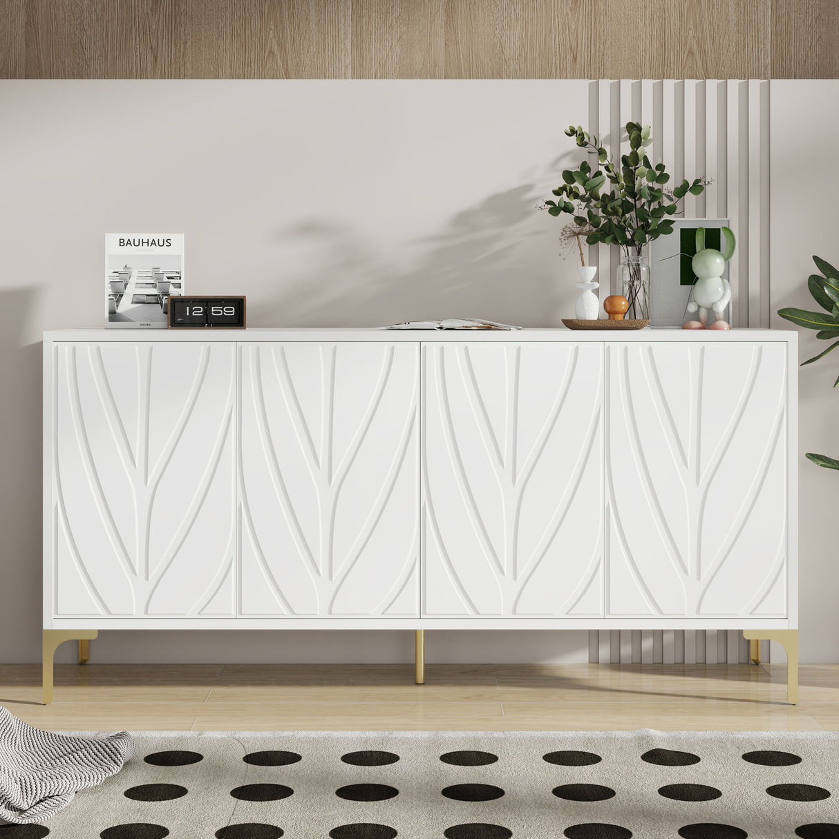 Modern Sideboard Buffet Cabinet With Handleless Press To Open Design With 4 Doors