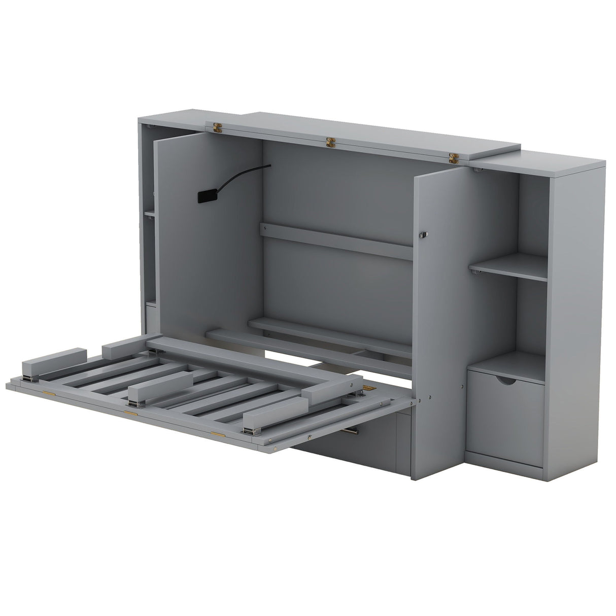 Murphy Bed With Shelves, Drawers And USB Ports