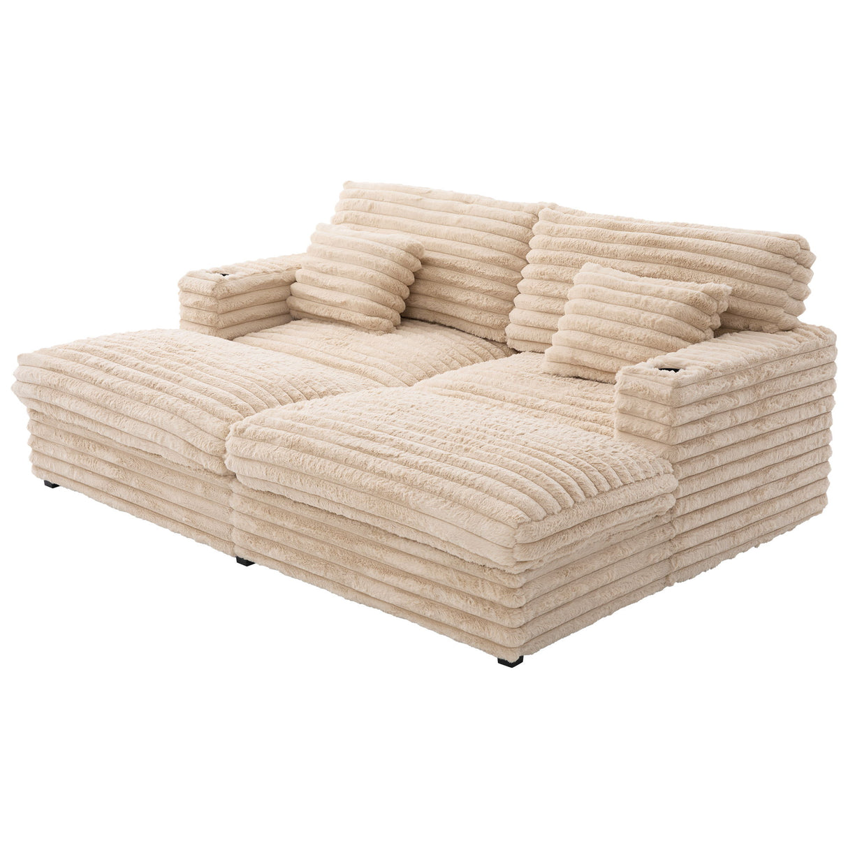 Plush Oversized Double Chaise Lounge Sofa Bed With USB Ports And Cup Holders
