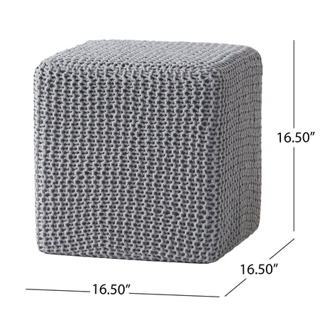 Chabani - Indoor Modern Knitted Fabric Cube Pouf Ottoman - Light Gray
