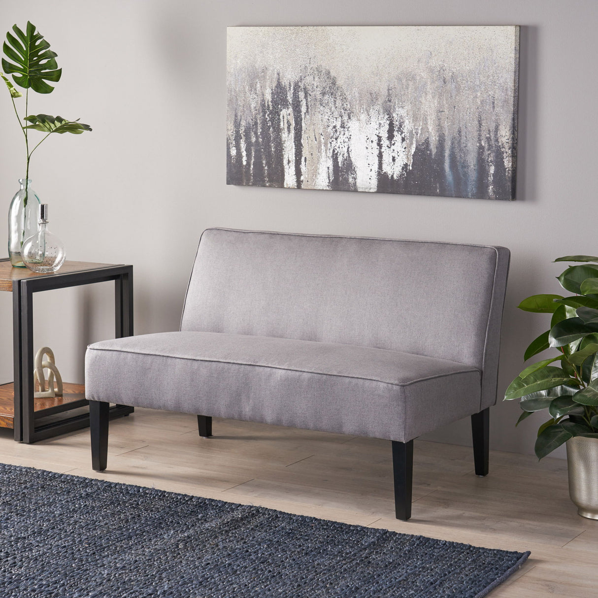 Contemporary Loveseat With Upholstered Fabric And Birch Wood Legs