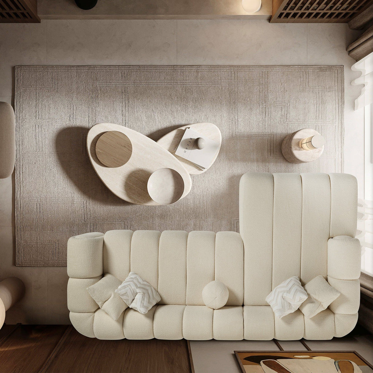 Beatrice - Modern Tufted Right Sectional Sofa - Ivory