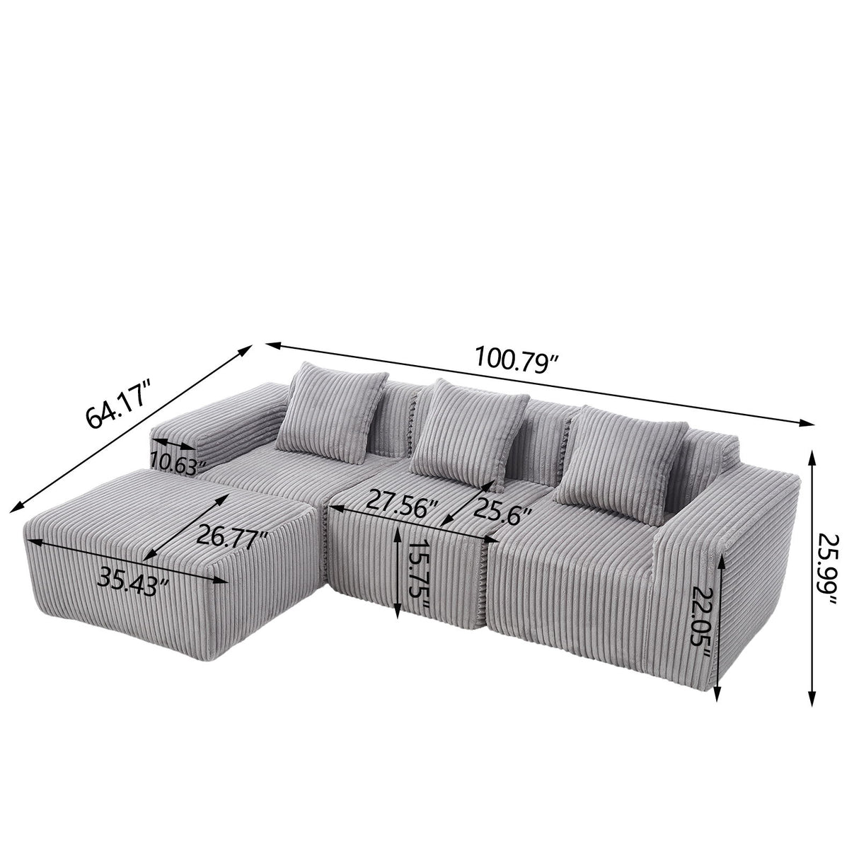 L - Shape Modern Minimalist Modular Sectional Sofa, Upholstered Cloud Couch With Deep Seats