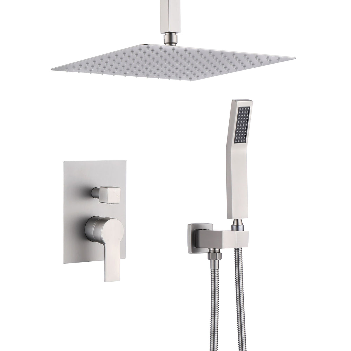 Luxury 12" Ceiling Mount Rainfall Shower System With Brass And Stainless Steel - Brushed Nickel