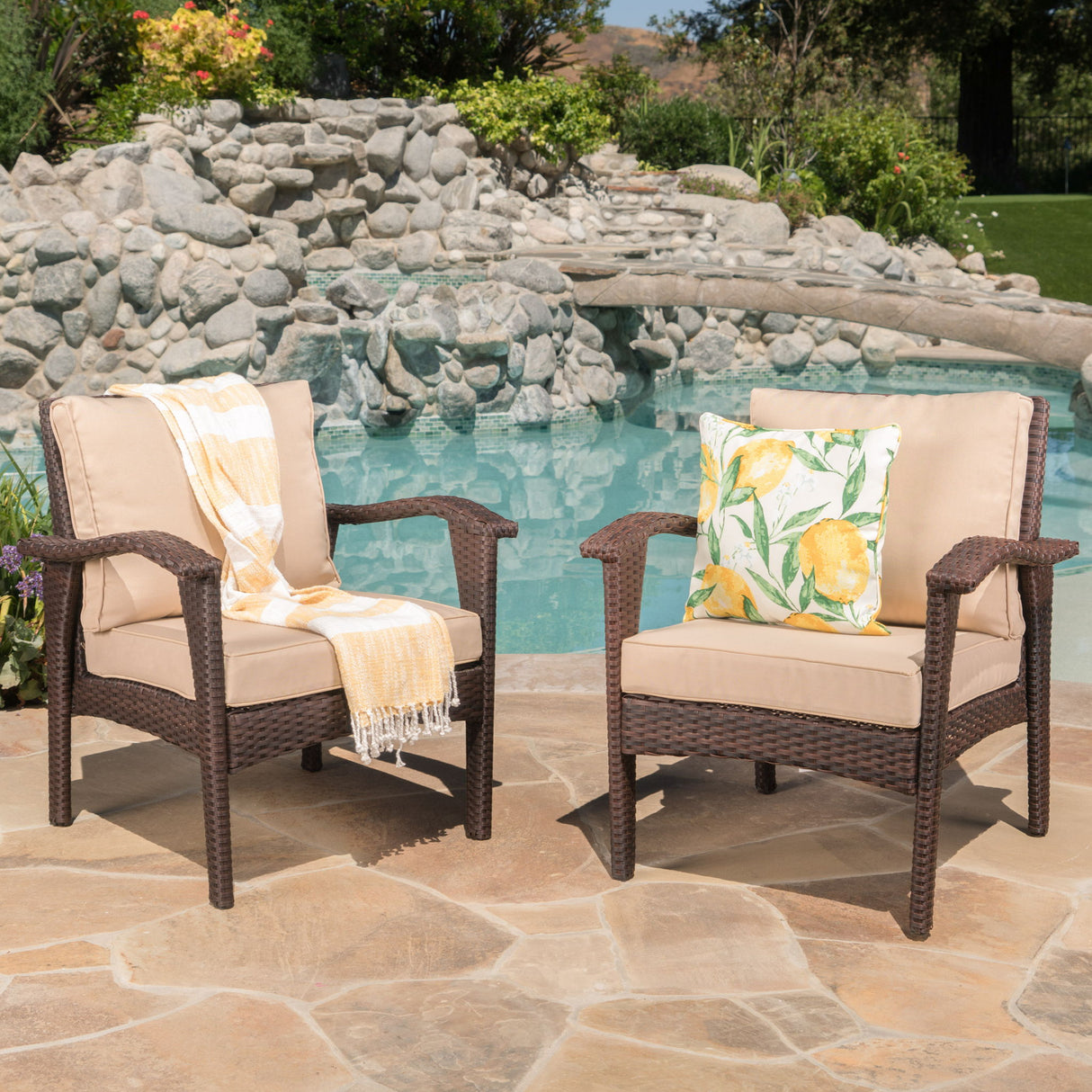 Honolulu - Club Chair (Set of 2) With Weather Resistant Wicker And Cushions - Brown / Tan
