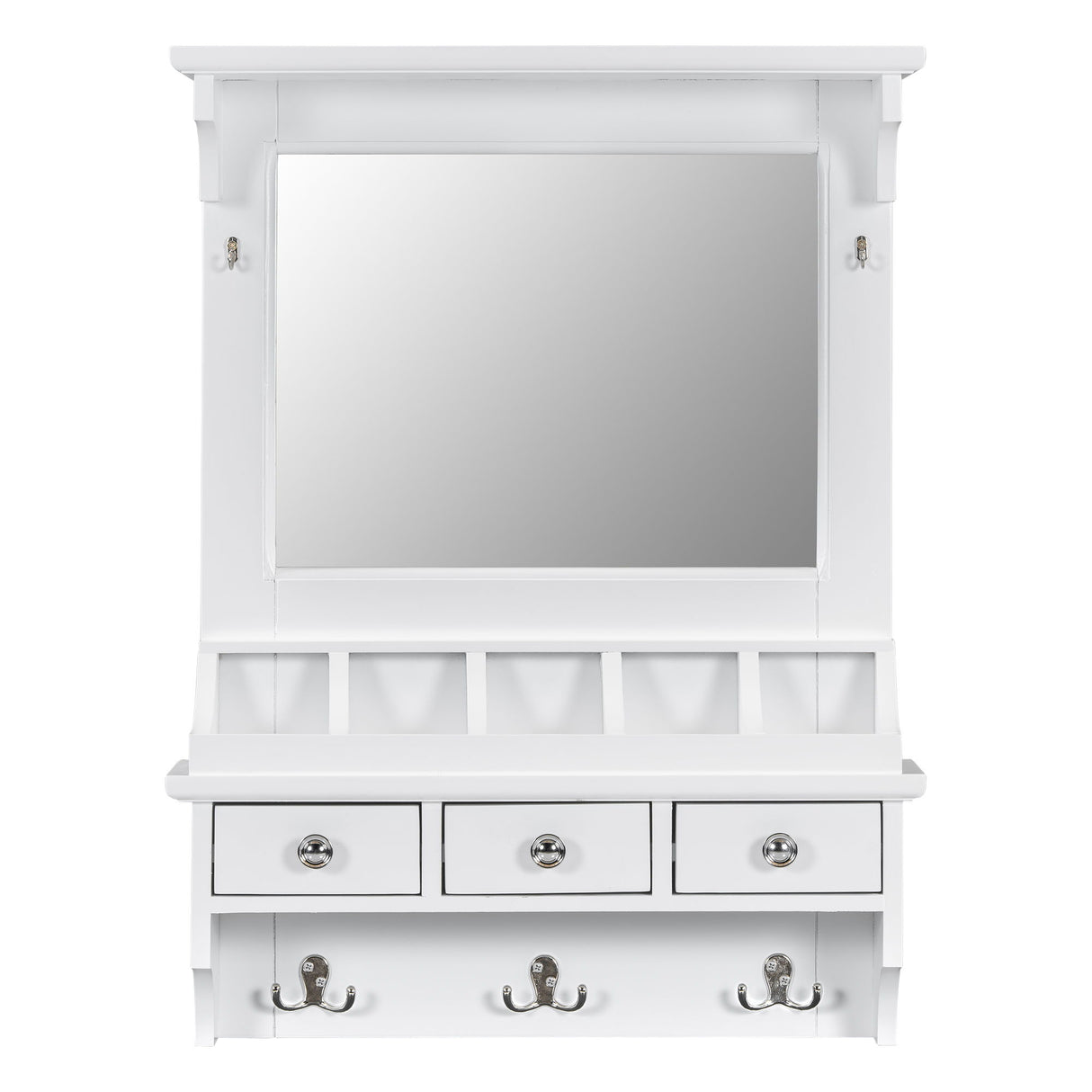 Floating Makeup Vanity With Big Mirror, Wall Mounted Storage Vanity With Drawers, Pockets & Hooks, Space Saving Decorative Home Organizer - White