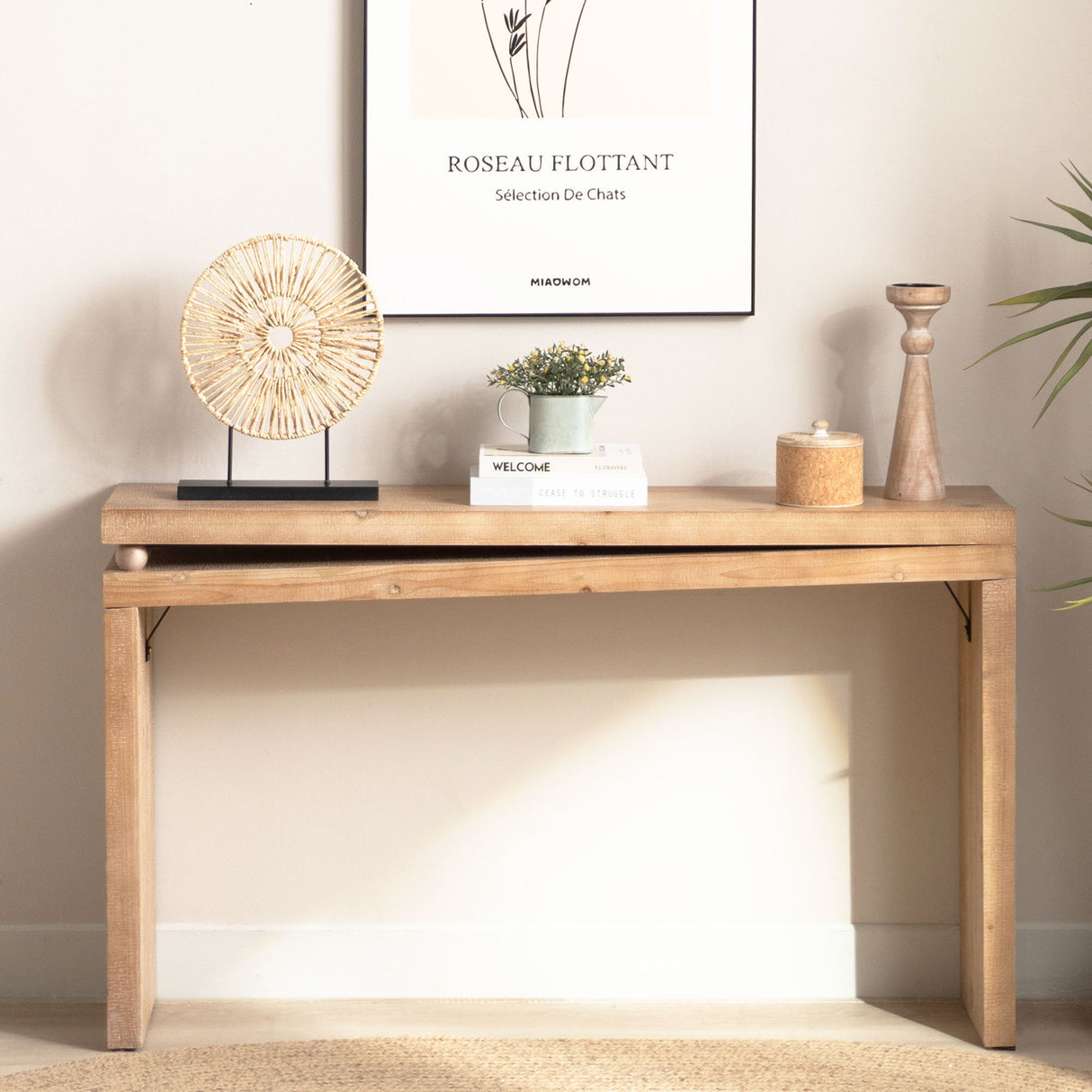 Slim Console Table, Narrow Entryway Table With Bead Detail - Light Natural / Natural