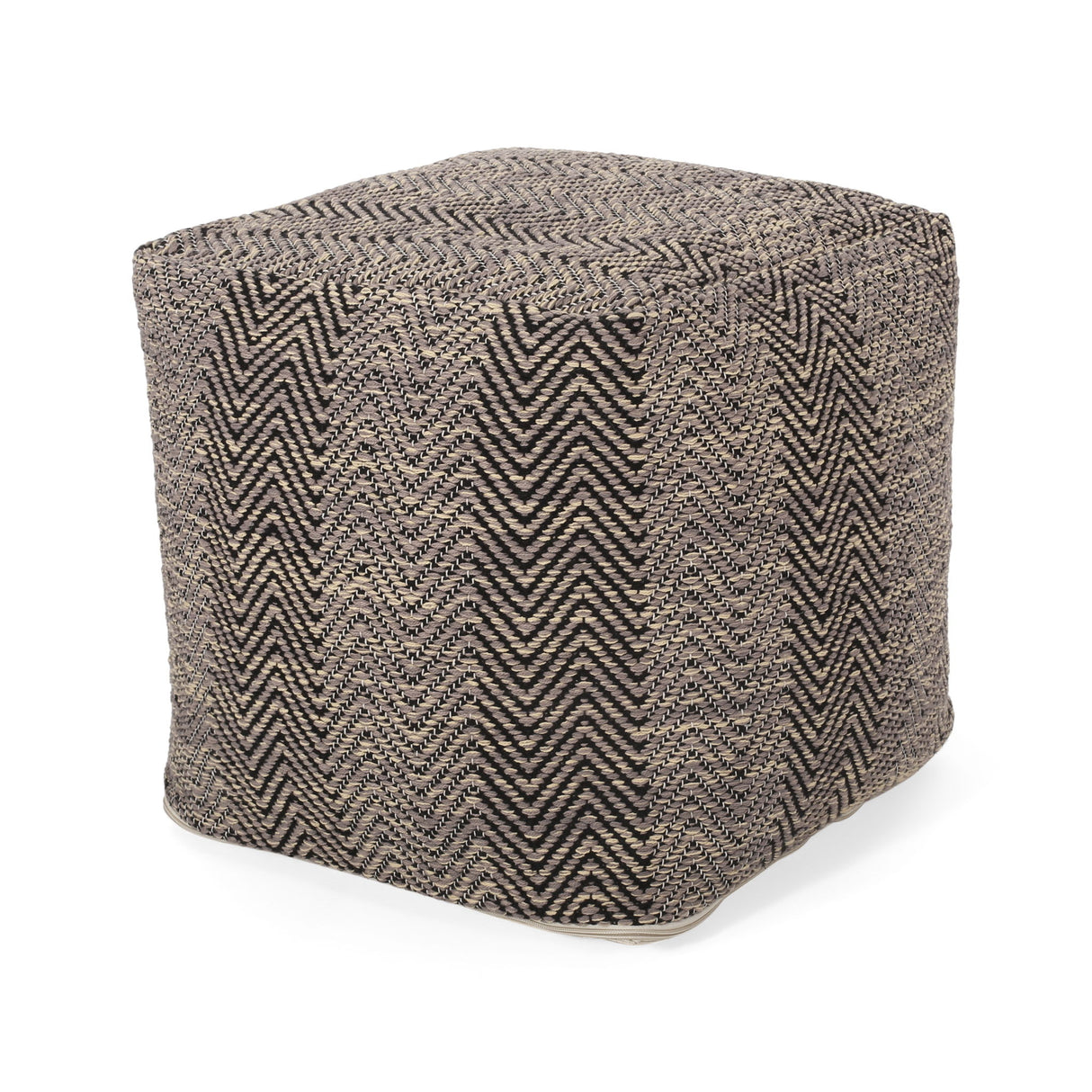 Barracuda - Handcrafted Cotton Pouf With Chevron Pattern - Brown / Beige