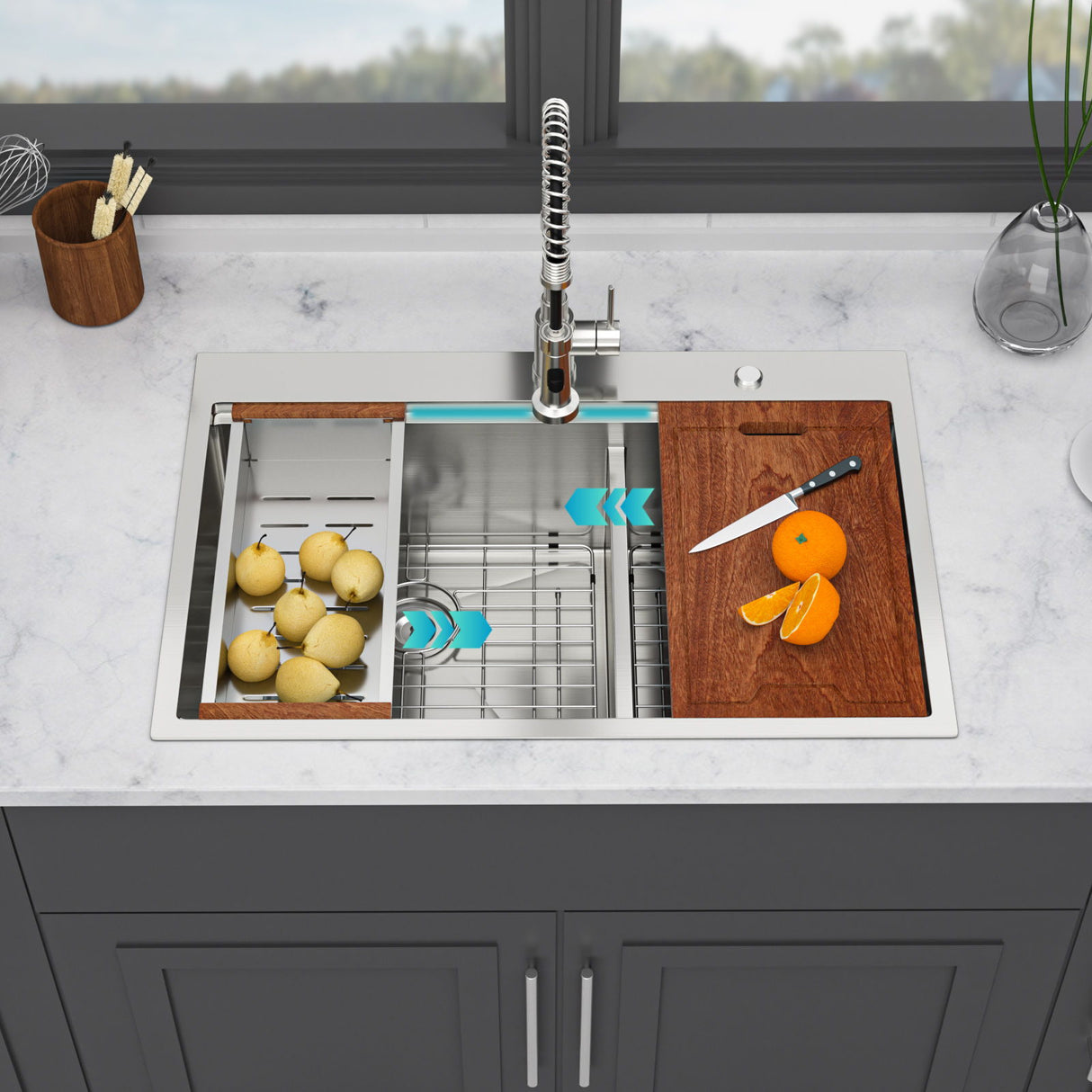 Topmount, Drop In Double Bowl Kitchen Sink