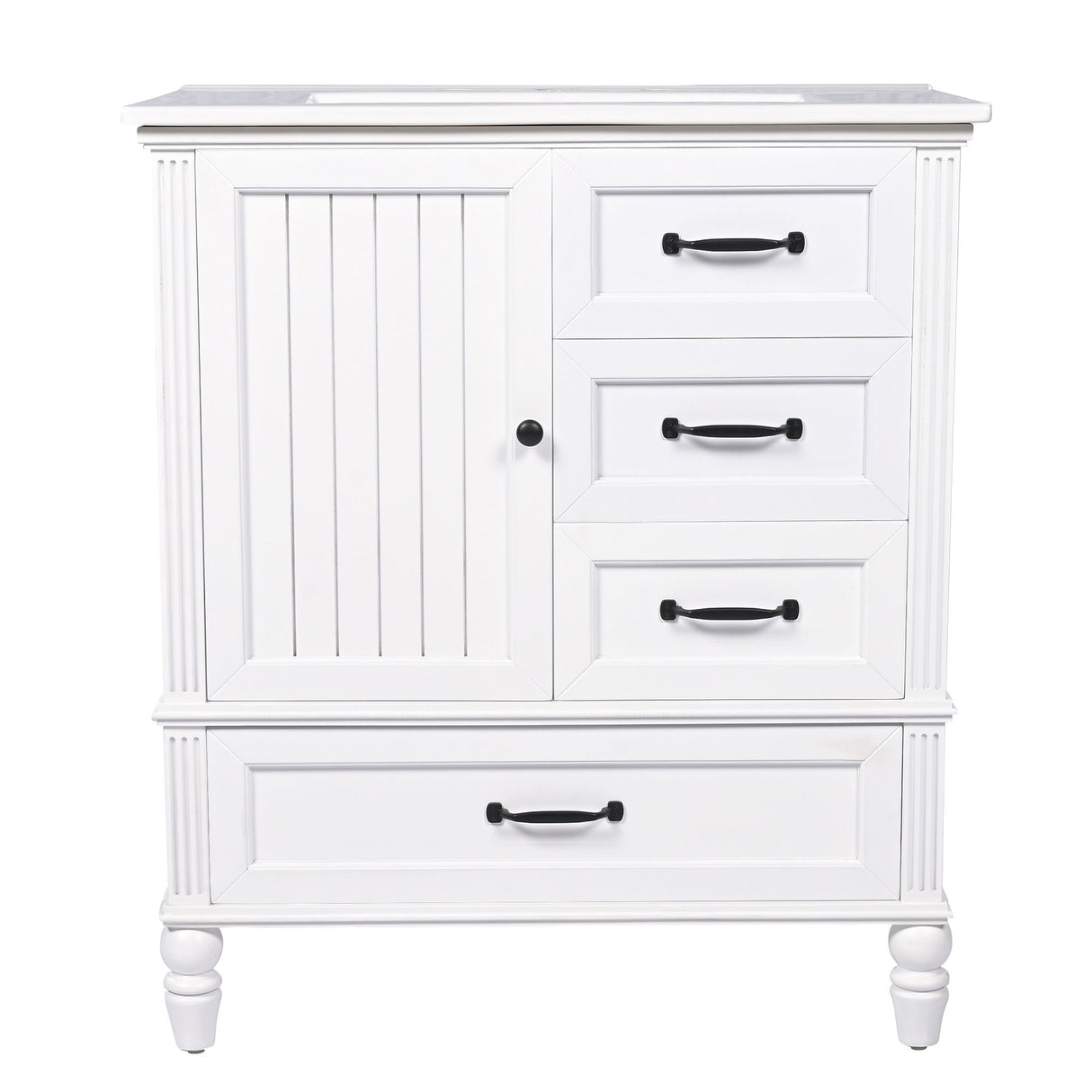 30" Bathroom Vanity With Sink, 3 Drawers, Adjustable Feet