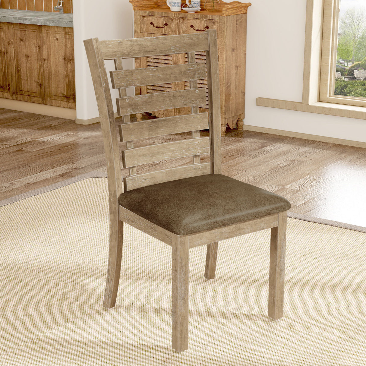 Dining Chairs Modern Farmhouse Rustic Look Distressed Design Ladderback Solid Wood (Set of 2) - Grayish Brown