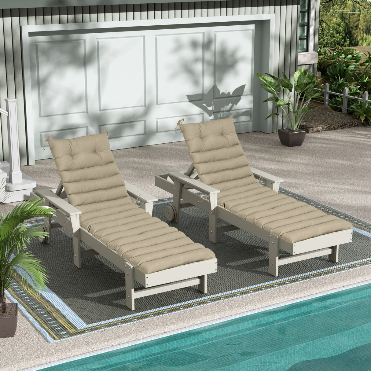 2 Piece Outdoor Chaise Lounge Chair Cushion Set