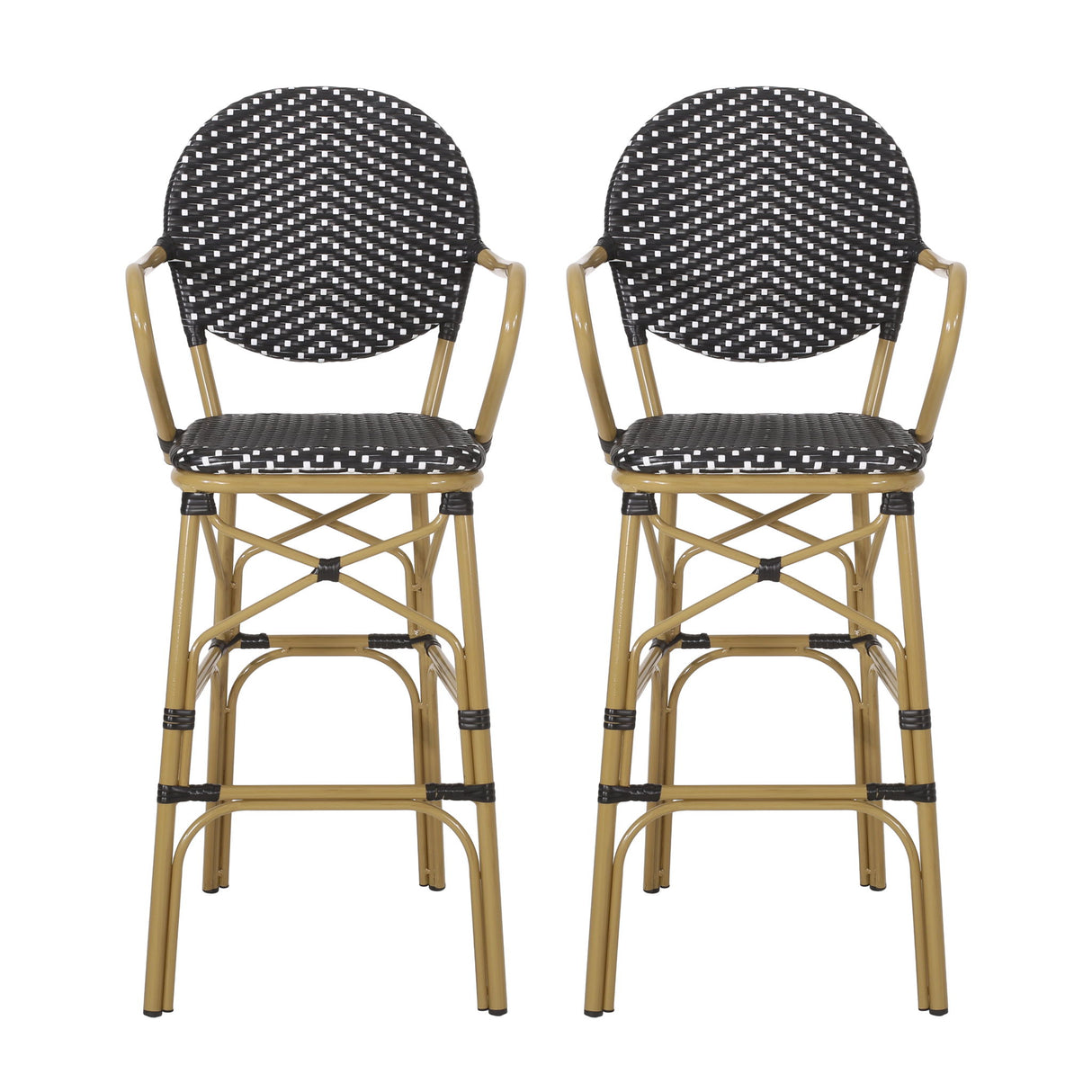 Outdoor Wicker And Aluminum French Barstools (Set of 2)