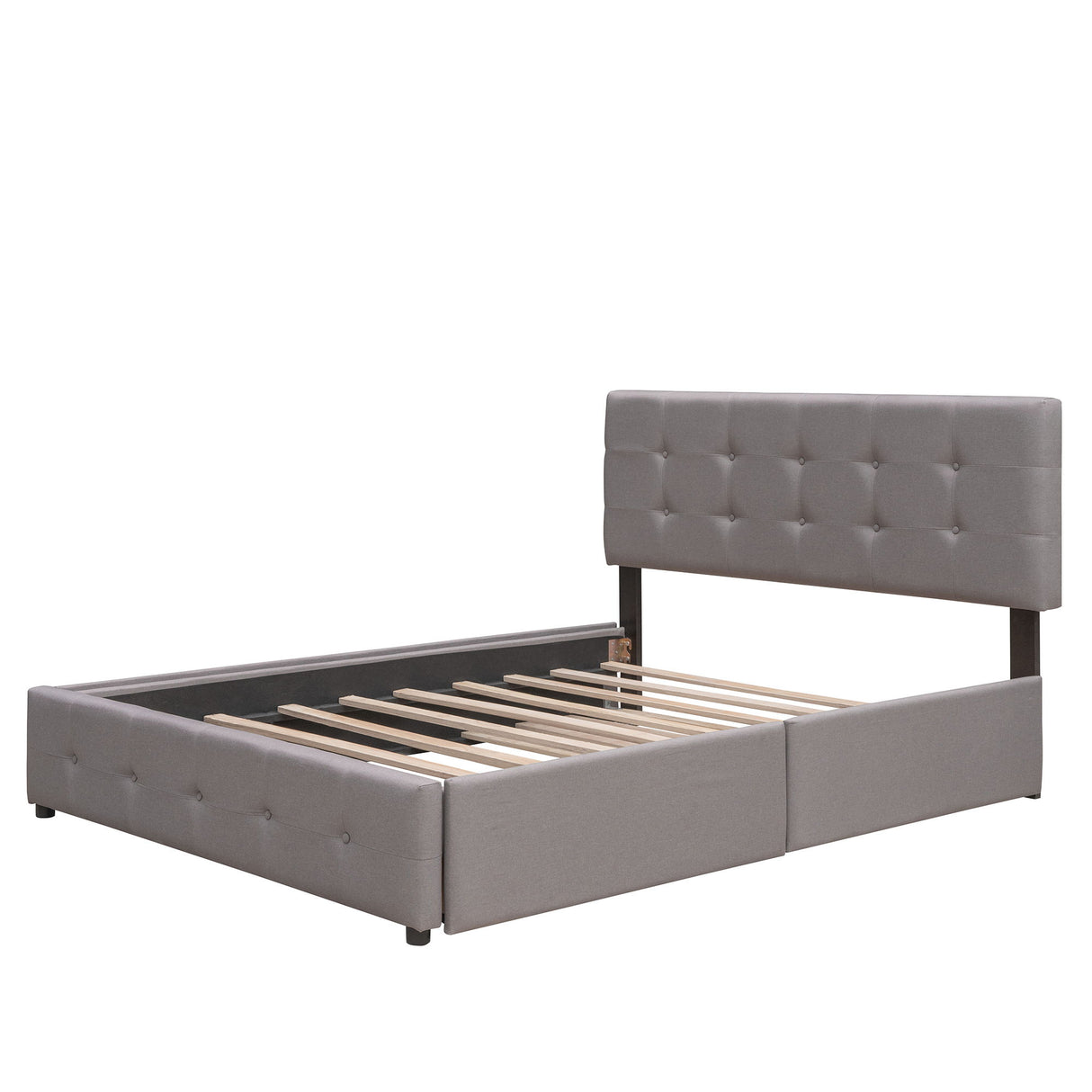 Upholstered Platform Bed With Classic Headboard And Drawers, No Box Spring Needed