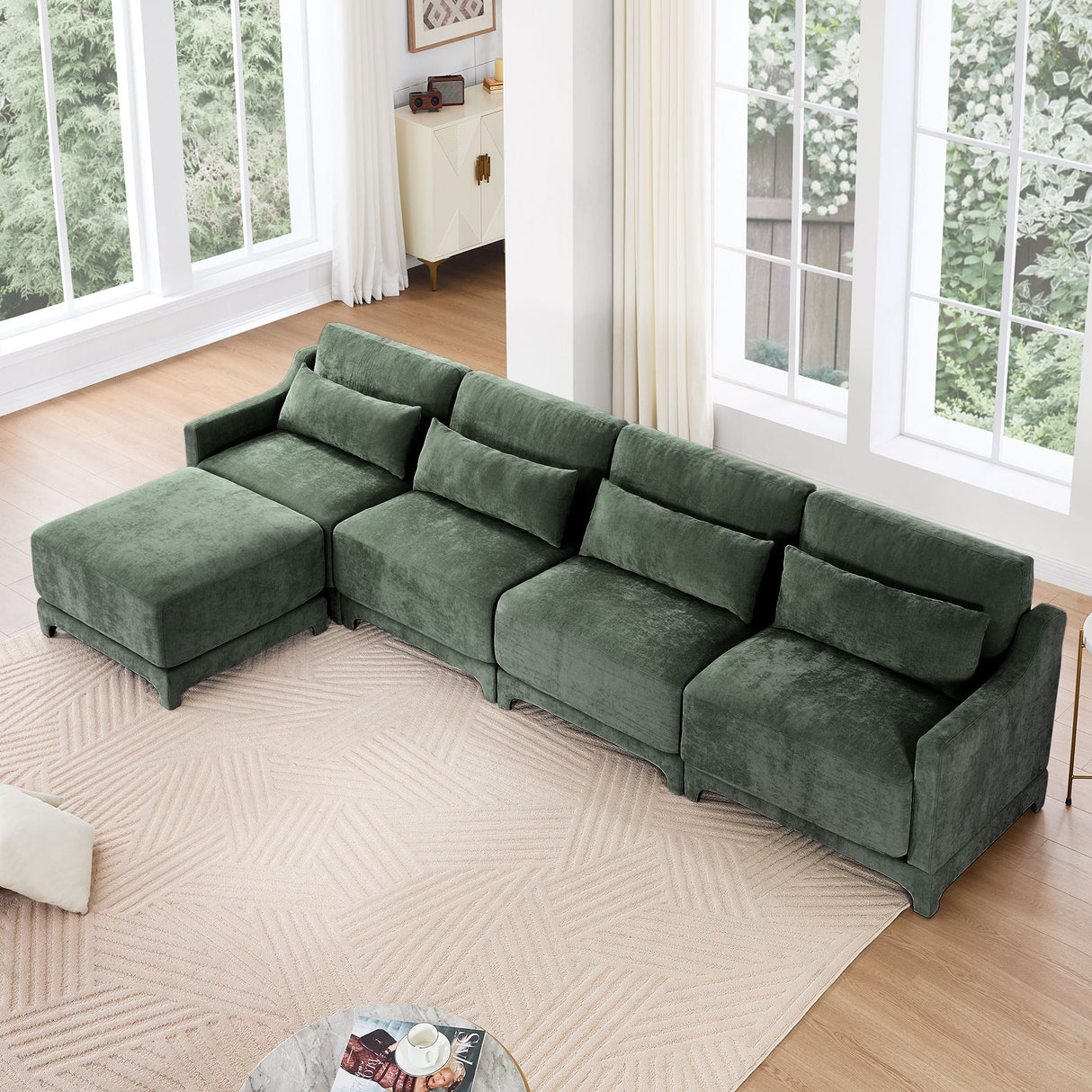 Stylish Sofa With Ottoman And Lumbar Pillows, Ergonomic Design