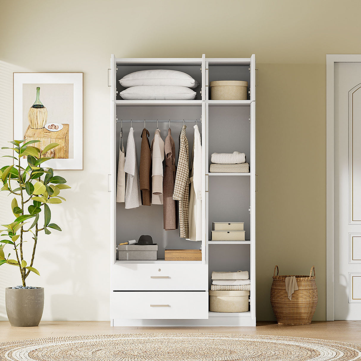 Modern 3 Door Mirror Wardrobe With 2 Drawers And Top Cabinet