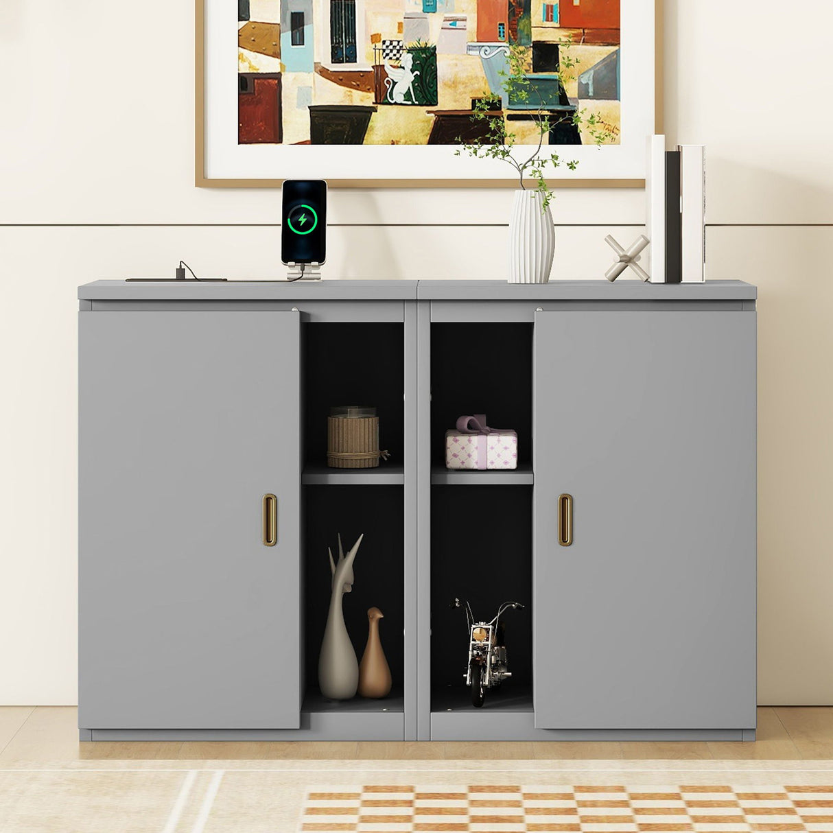 Murphy Bed With Shelves, Cabinets And USB Ports