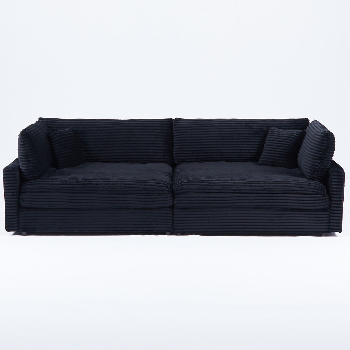 Elegant Corduroy Sofa With Throw Pillows And Backrests
