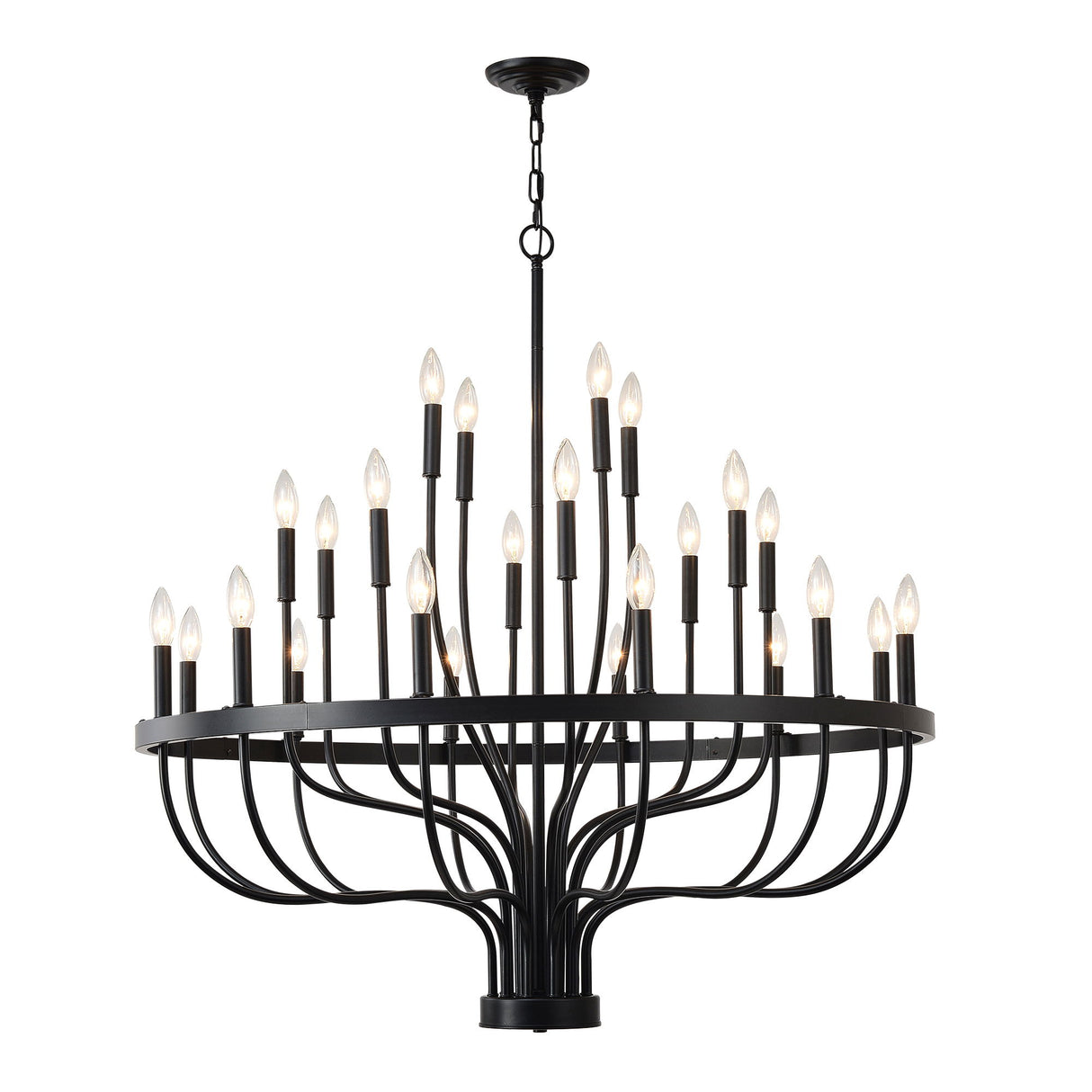 24 Light Chandelier Industrial Iron Candle Chandelier Modern Suspended Farmhouse Chandeliers Pendant Light Fixtures For Dining Room Bedroom Living Room Kitchen Island Foyer E12 Bulb (No Include) - Black