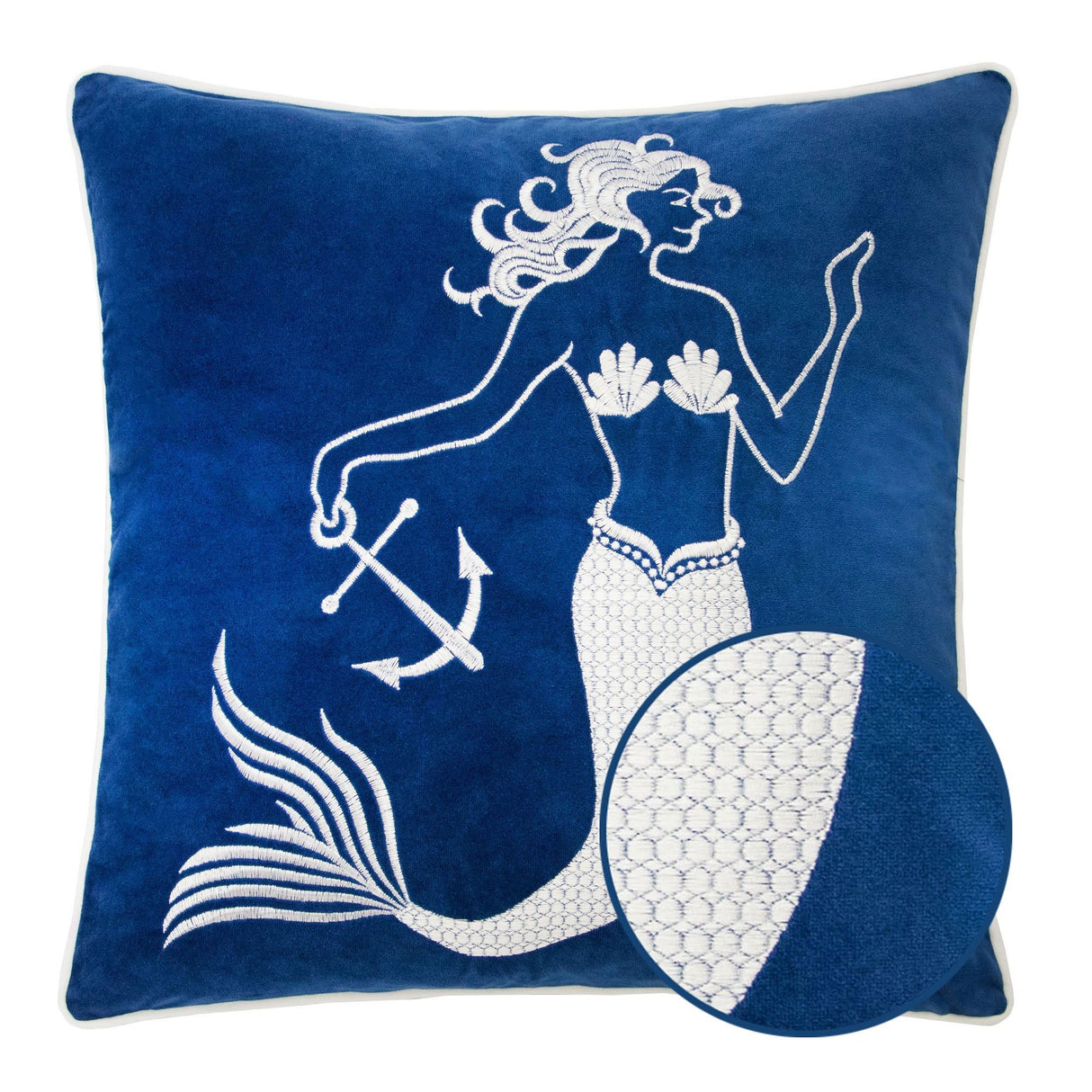 Liz Mermaid Pillow Cover With Matching Back And Hidden Zipper - Indigo