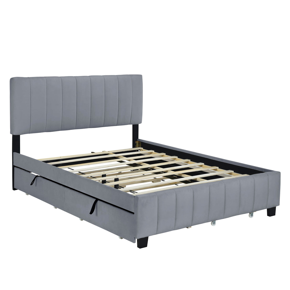 Platform UpholsteredBed With 2 Drawers And Twin Long Trundle