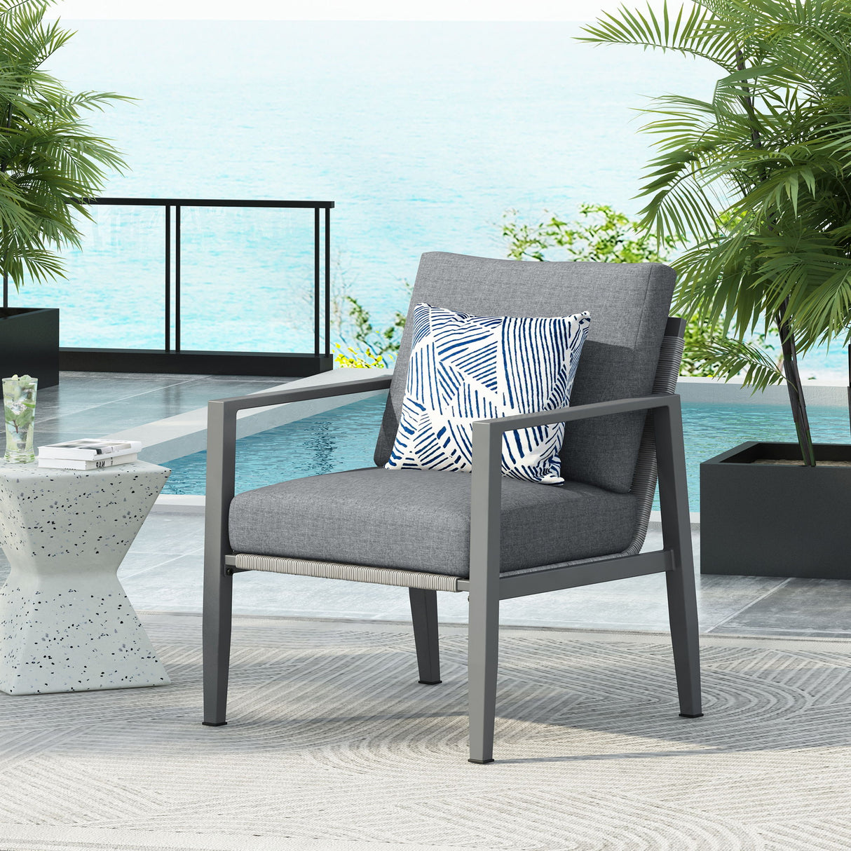 Modern Lounge Chair With Rope Accents And Cushions