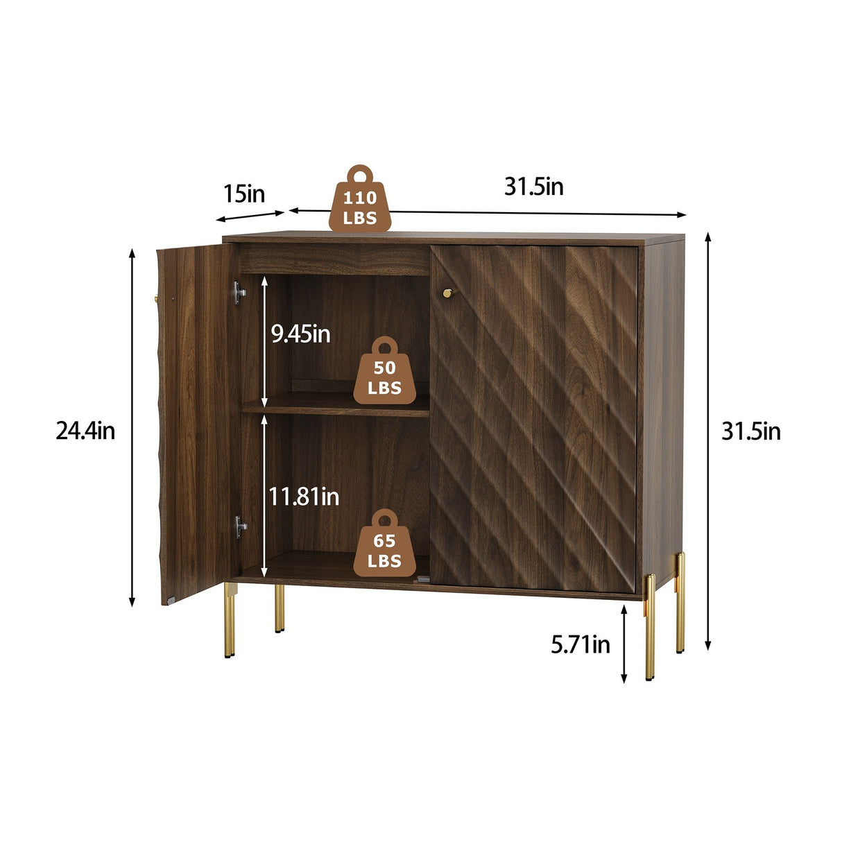 Sideboard Buffet With Storage For Living Room - Walnut