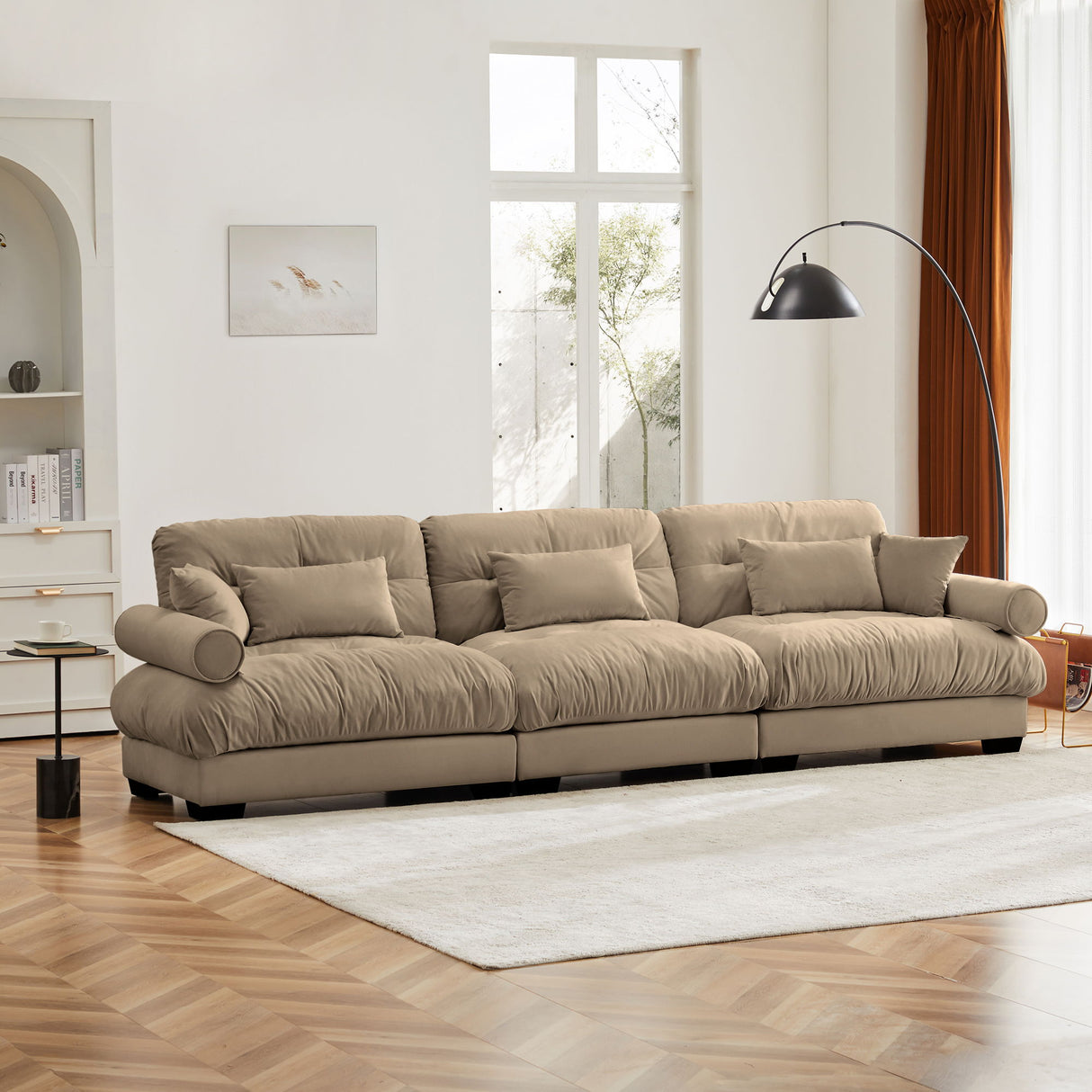Modern Oversize Sofa With Cloud Like Comfort, Featuring Waist And Throw Pillows