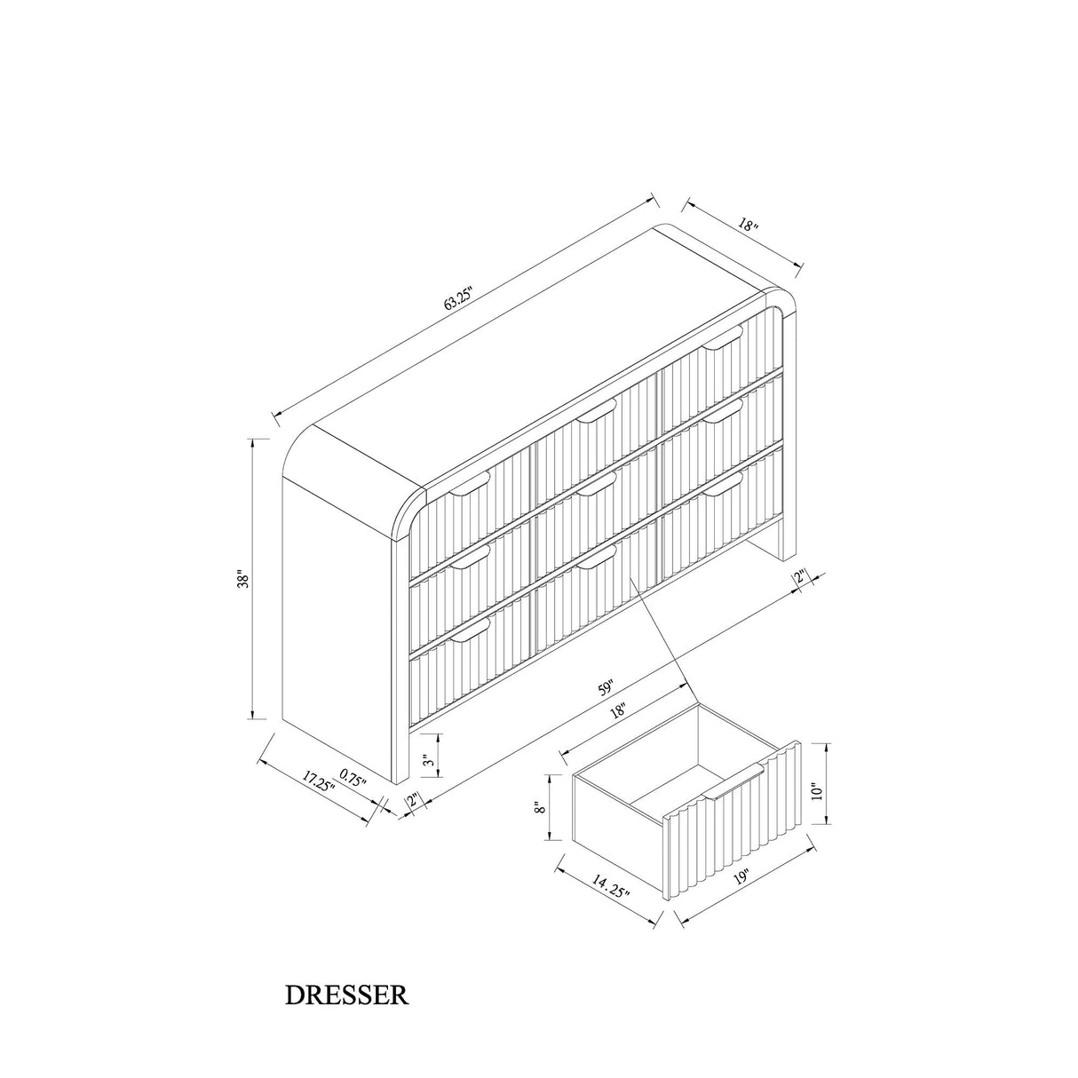 Beverly - Dresser With LED Light, Edge Pulls - White / Black