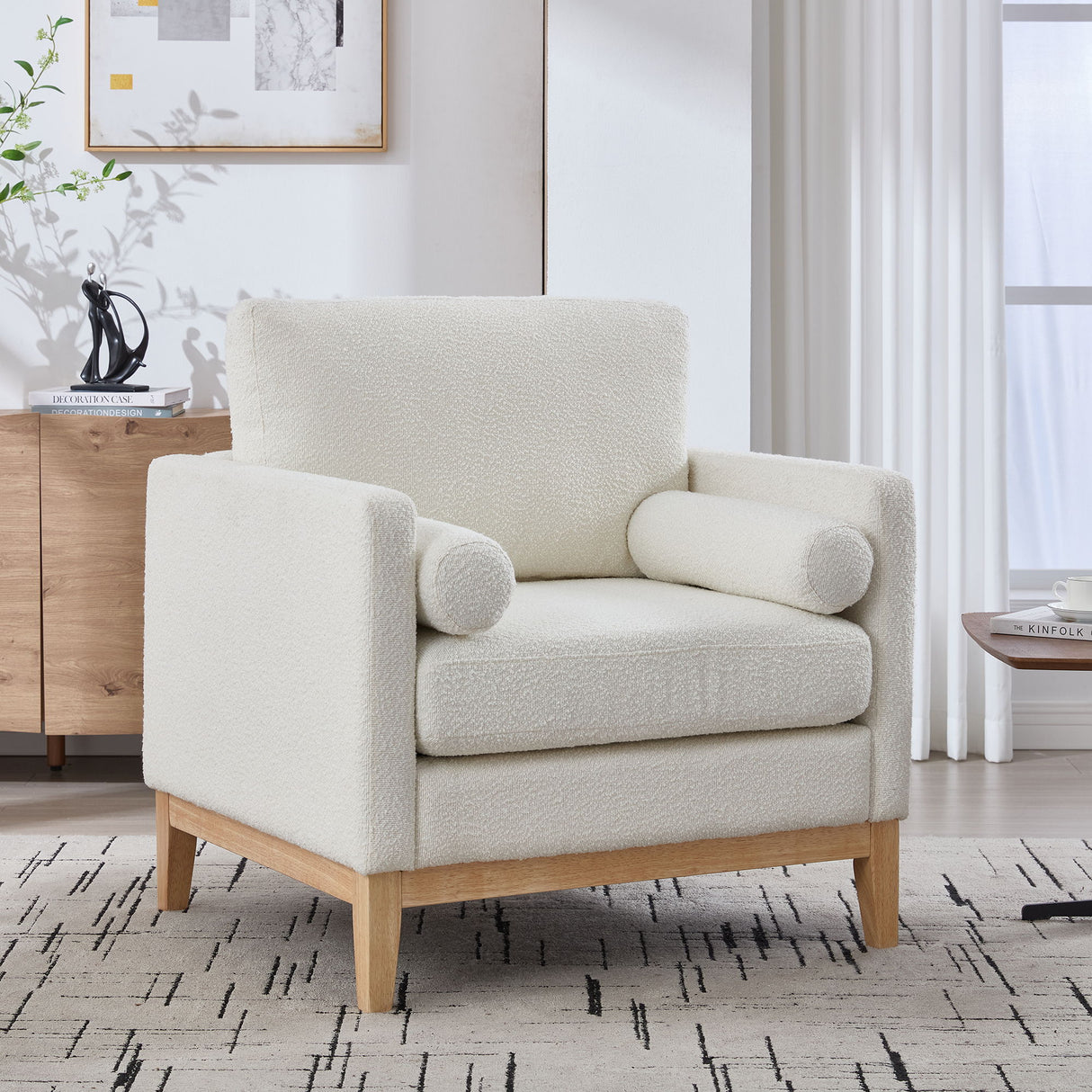 Wide Modern Performance Accent Chair With Natural Legs