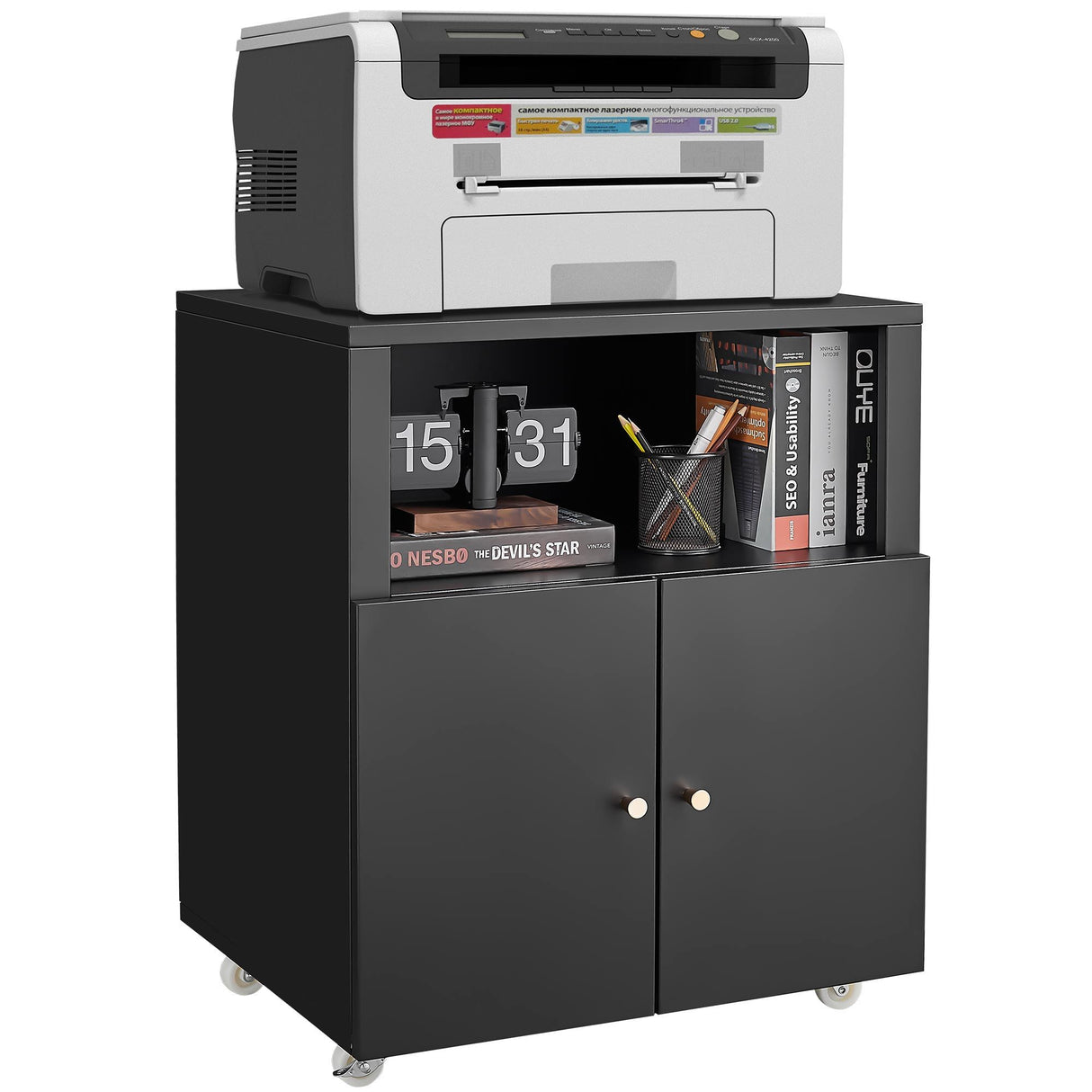 Home Office Printer Stand With Wheels And File Cabinet