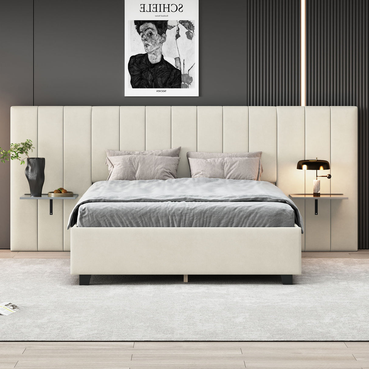 Upholstered Platform Bed With Big Headboard