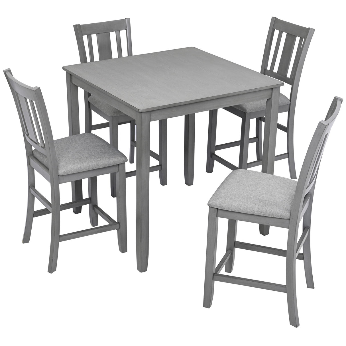 5 Pieces Dining Table Set, Counter Height Kitchen Table Set With Square Table And 4 Upholstered Chairs