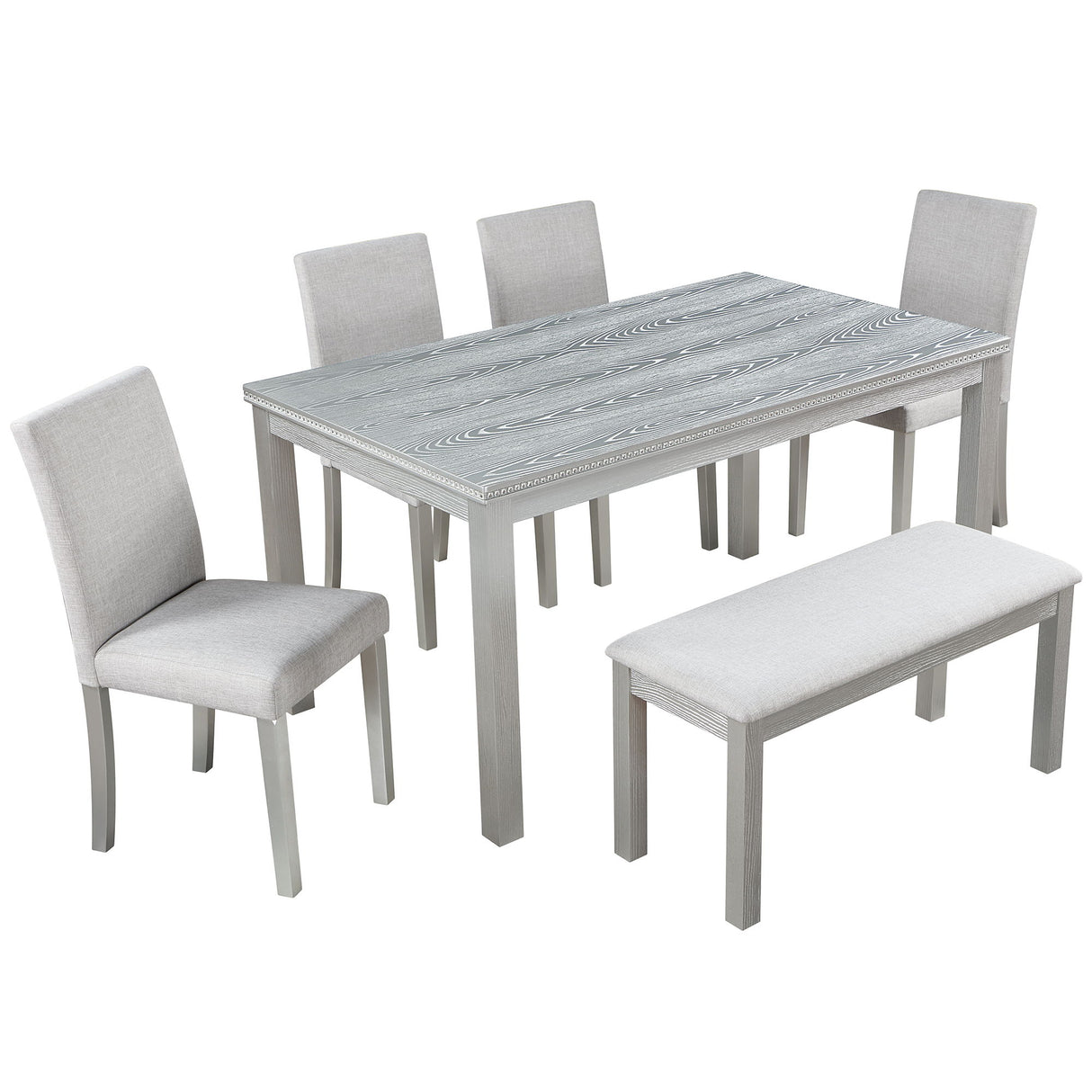 Dining Table Set With Crystal Decoration And Upholstered Chairs