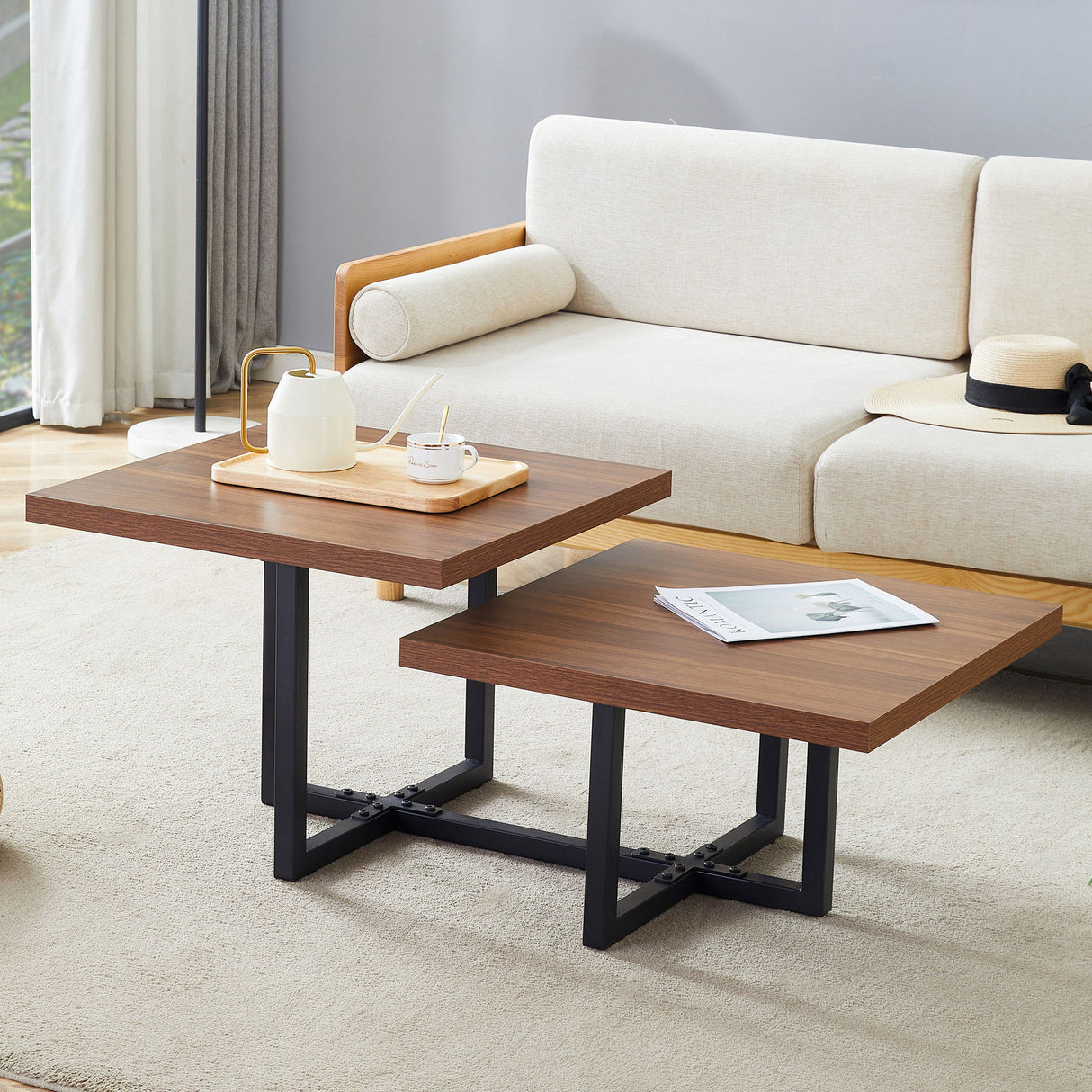 Perfectly Integrating Modern And Scandinavian Styles Double Deck Coffee Table - Walnut