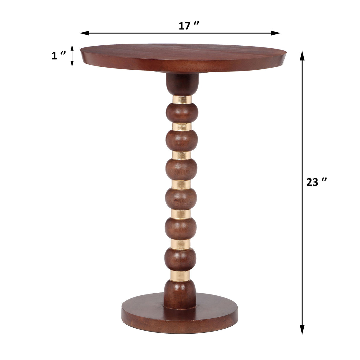Modern Mango Wood Round End Table With Gold Accents, Solid Wood - Honey