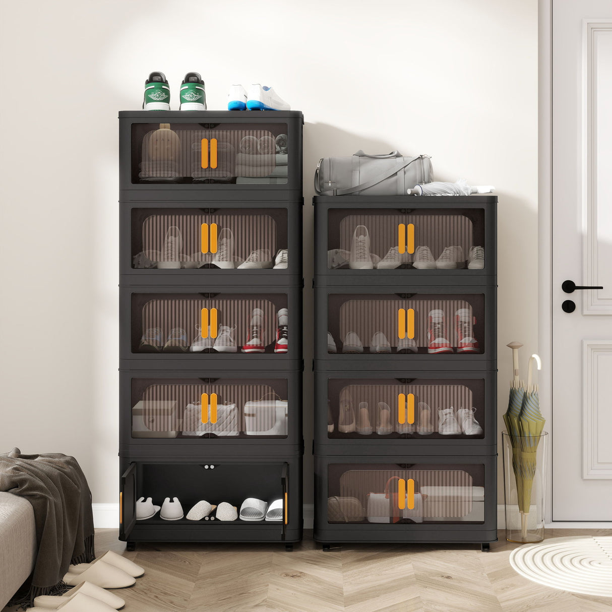 Folding Storage Cabinet With Magnetic Doors And Wheels