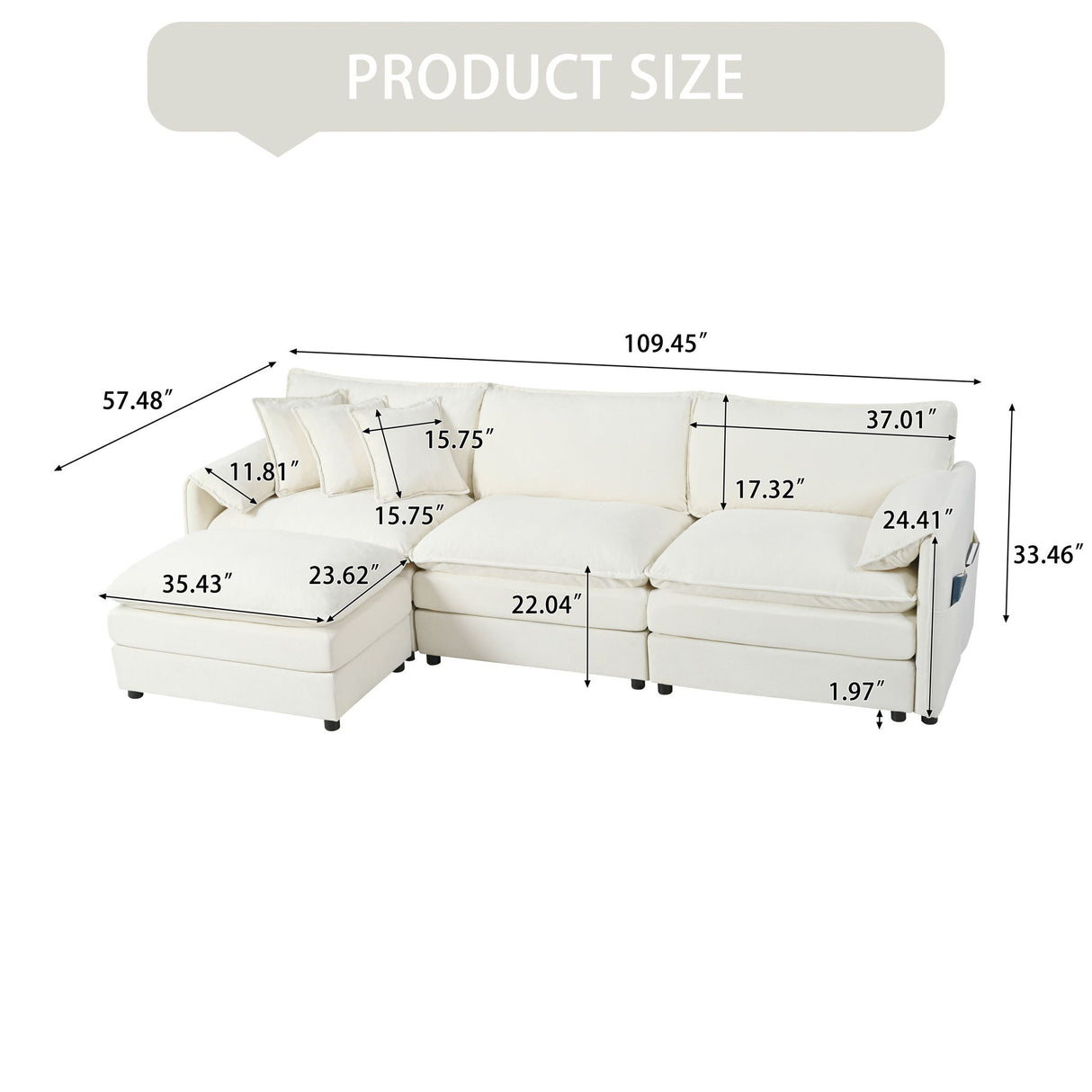 Modern Comfy Deep Seat Modular Sectional Sofa Cloud Couch With Ottoman