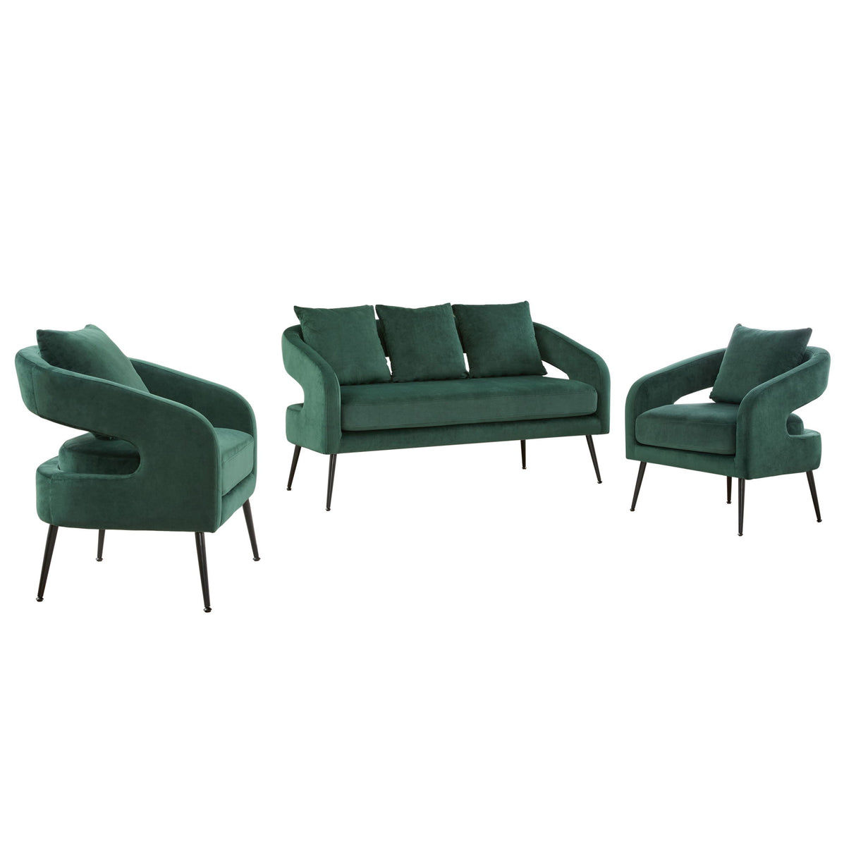 3 Piece Living Room Set, Loveseat & 2 Accent Chairs