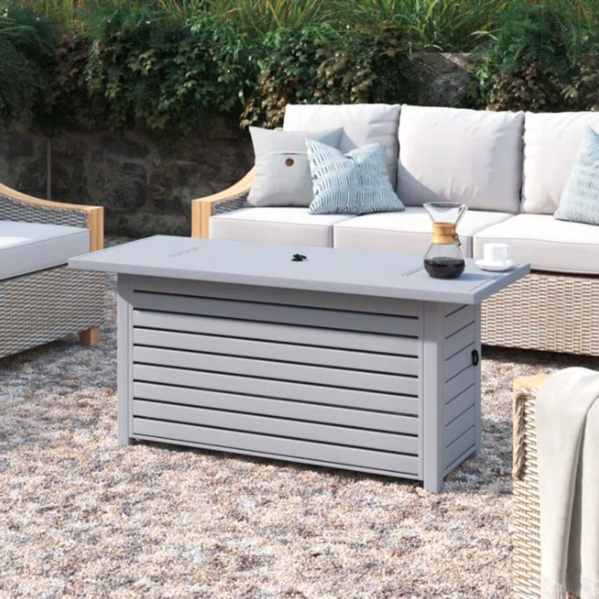 Steel Propane / Natural Gas Outdoor Fire Pit Table With Lid