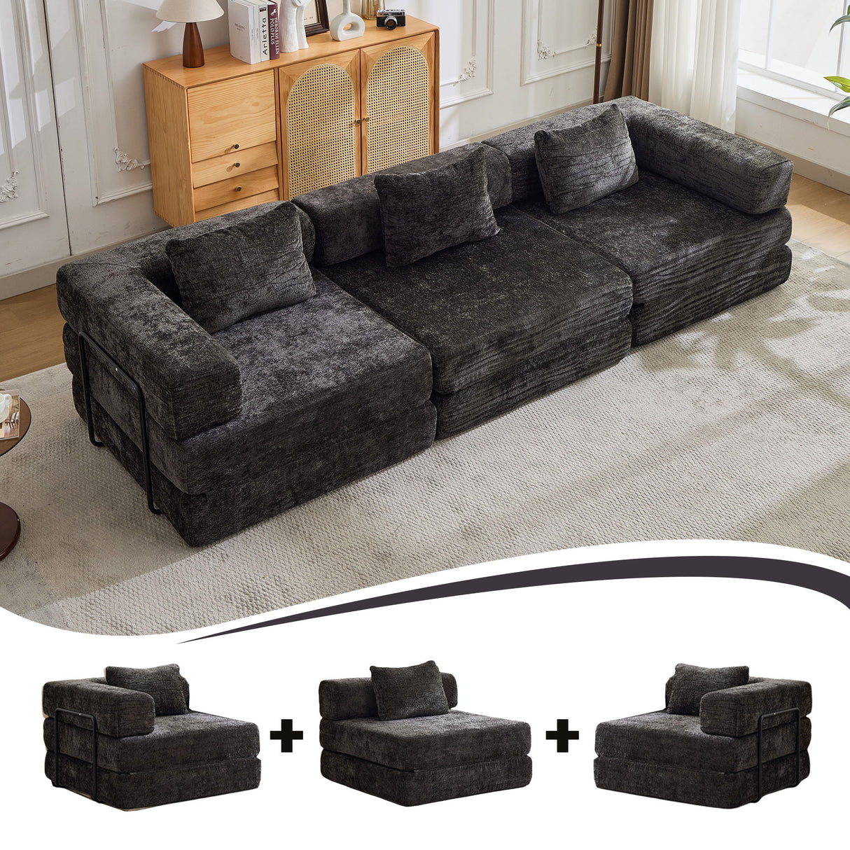 Convertible Floor Sofa Bed, Boneless Modular Sectional Sofa For Living Room