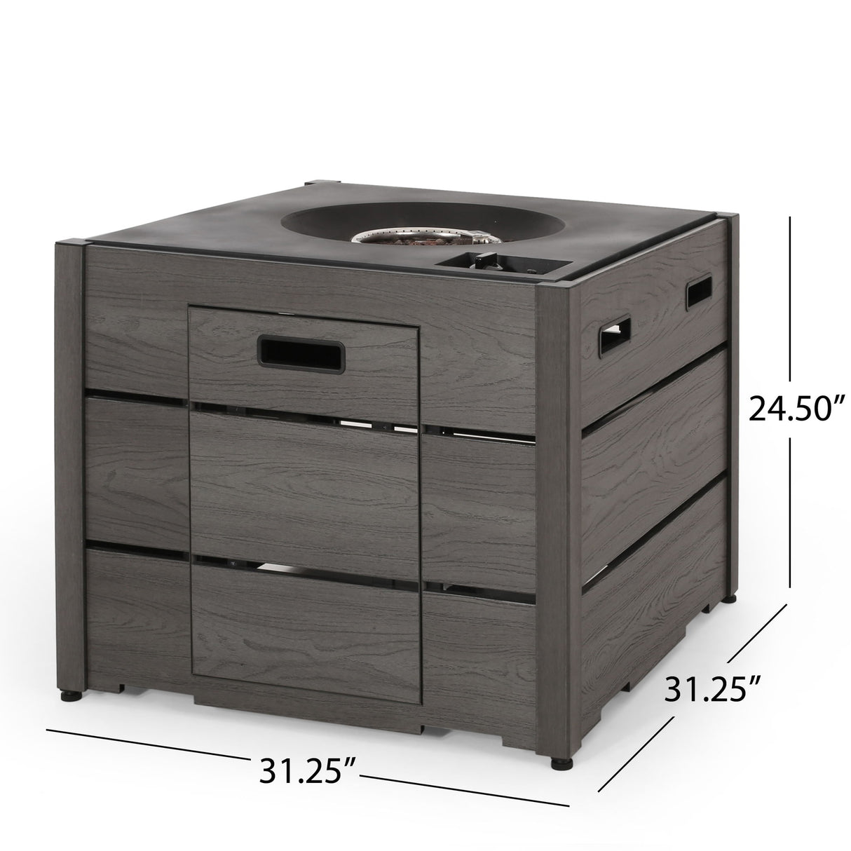 Rustic Style Outdoor Square Propane Fire Pit, 40,000 Btu