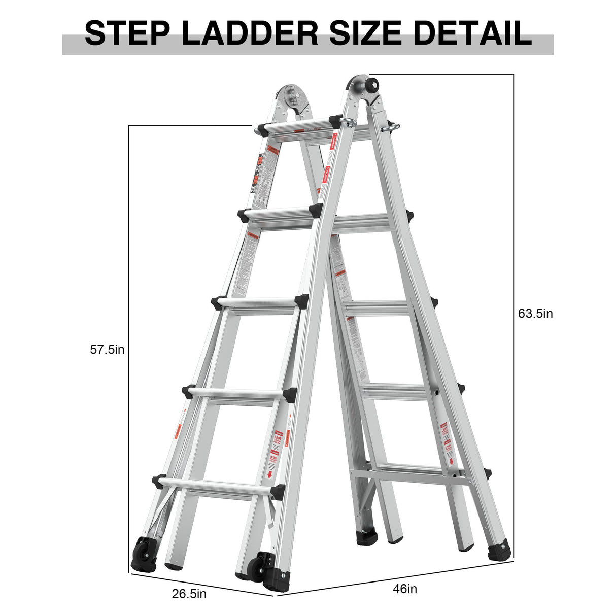 22' Aluminum Multi-Position Ladder With Wheels, 300 Lbs Weight Rating - Metallic Gray
