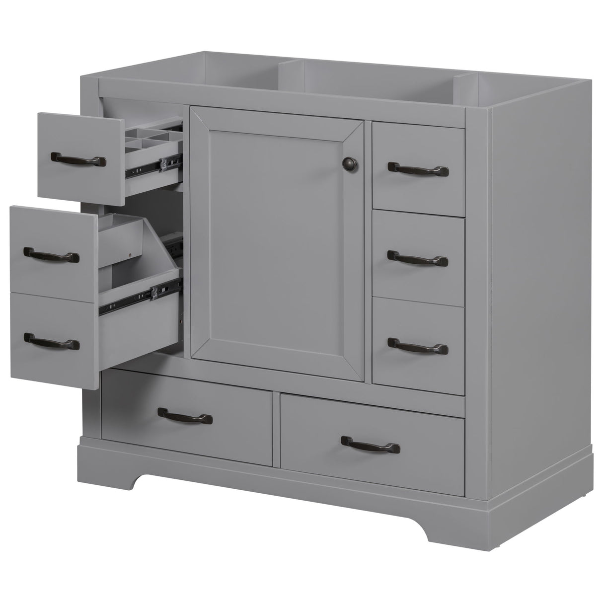 36" Bathroom Vanity Without Sink, Cabinet Base Only, 6 Drawers, Multi Functional Drawer Divider, Adjustable Shelf - Grey