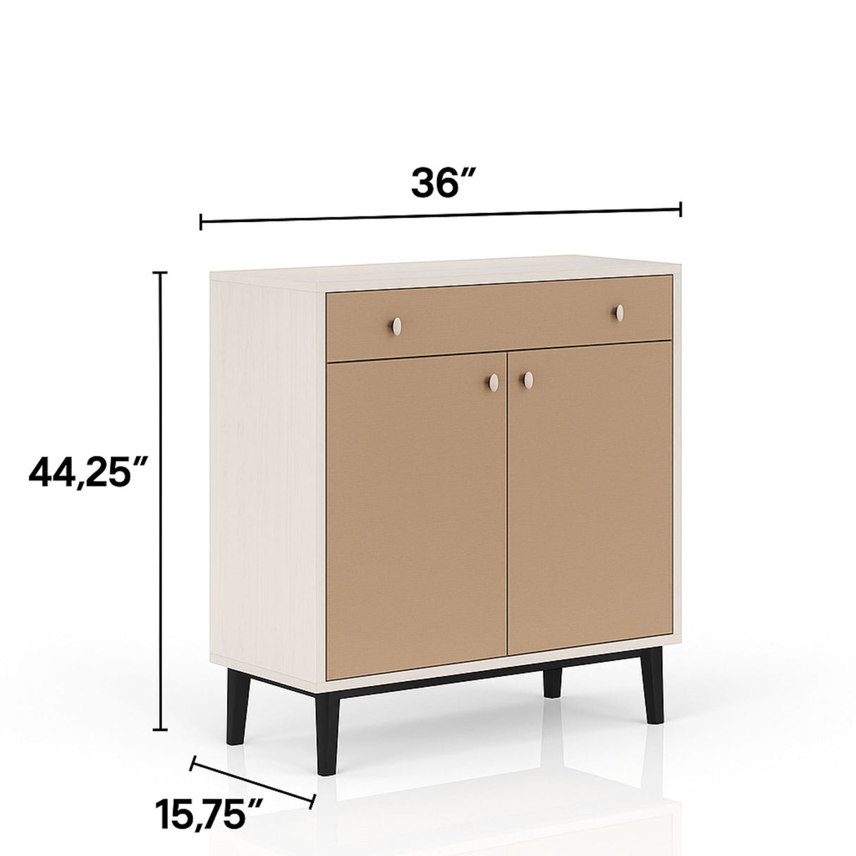 Contemporary Bar Cabinet With Large Storage - White / Pecan