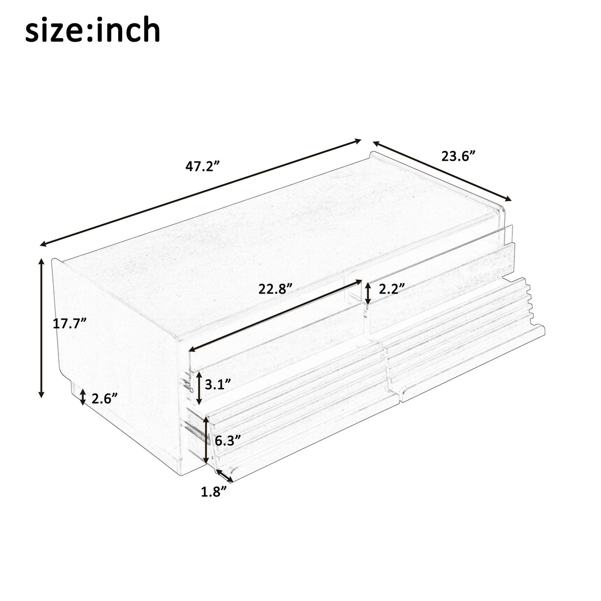 Modern Rectangle Coffee Table With 4 Drawers And 2 Display Shelves