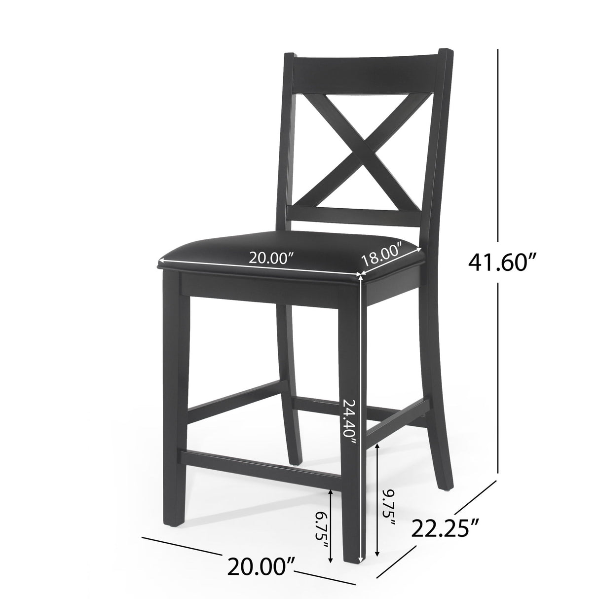 Farmhouse Style Counter Height Chair With Upholstered Seat